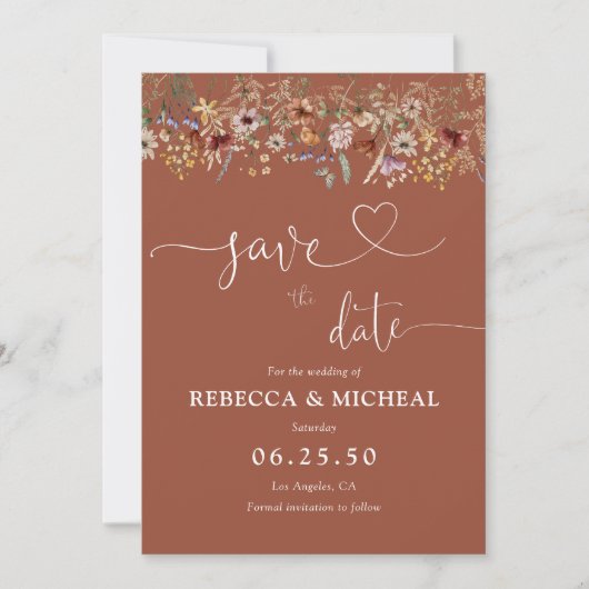 Terracotta Tiny Wildflower Bewaar de datum Kaart (Voorkant)