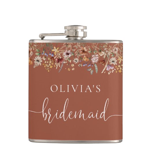 Terracotta Tiny Wildflower Bruidsdouche Fles Heupfles (Voorkant)