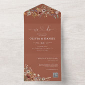 Terracotta Tiny Wildflower bruiloft All In One Uitnodiging (Binnen)