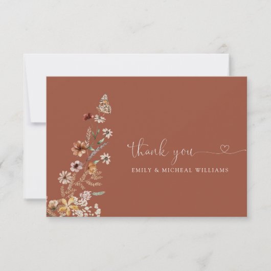 Terracotta Tiny Wildflower Bruiloft Flat Bedankkaart (Voorkant)