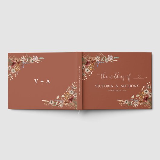 Terracotta Tiny Wildflower Bruiloft Gastenboek (Volledig)