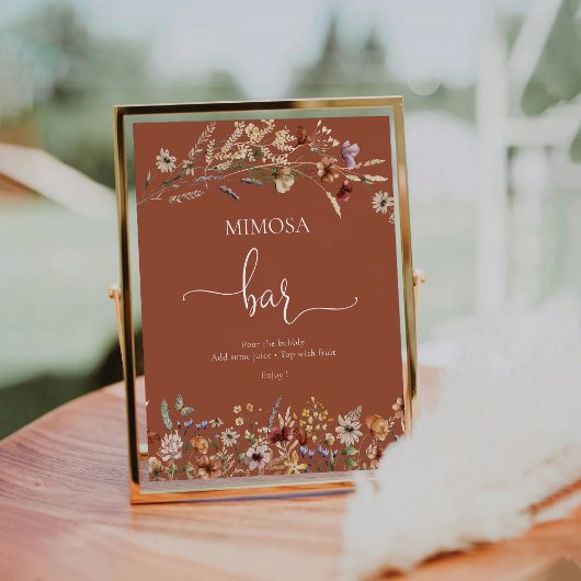 Terracotta Tiny Wildflower Goud Mimosa Bar Teken Reclamebord Met Voetstuk