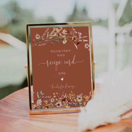 Terracotta Tiny Wildflower Recept Kaart teken Reclamebord Met Voetstuk