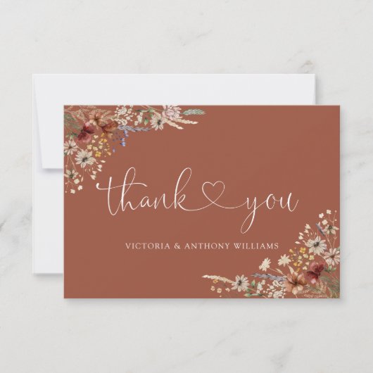 Terracotta Tiny Wildflower Vrijgezellenfeest plat Bedankkaart (Voorkant)