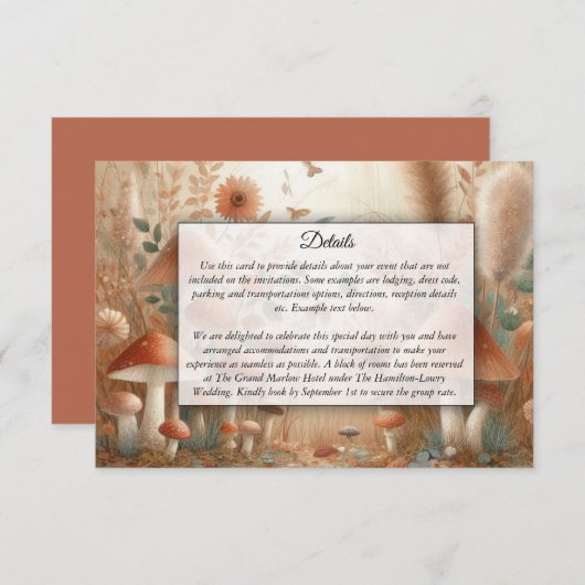 Terracotta Toadstool Woodland Magic Wedding Informatiekaartje (Voorkant / Achterkant)