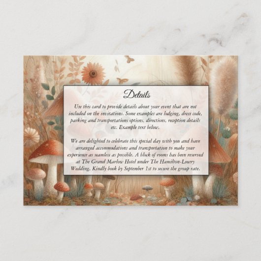 Terracotta Toadstool Woodland Magic Wedding Informatiekaartje (Voorkant)