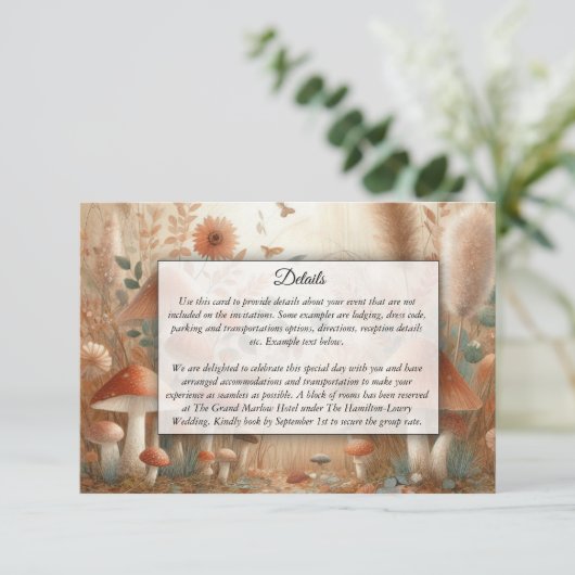Terracotta Toadstool Woodland Magic Wedding Informatiekaartje (Staand voorkant)