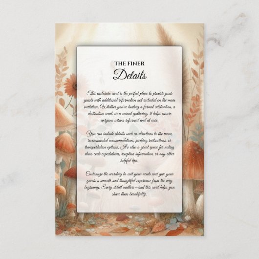 Terracotta Toadstool Woodland Magic Wedding Informatiekaartje (Voorkant)