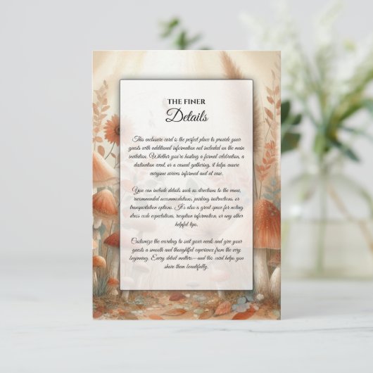 Terracotta Toadstool Woodland Magic Wedding Informatiekaartje (Staand voorkant)