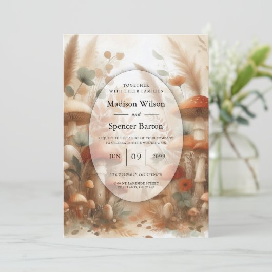 Terracotta Toadstool Woodland Magic Wedding Kaart (Staand voorkant)