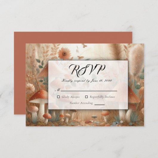 Terracotta Toadstool Woodland Magic Wedding RSVP Kaartje (Voorkant / Achterkant)