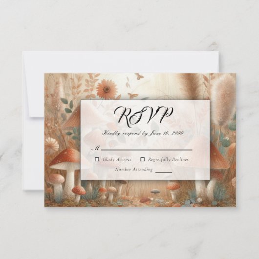 Terracotta Toadstool Woodland Magic Wedding RSVP Kaartje (Voorkant)
