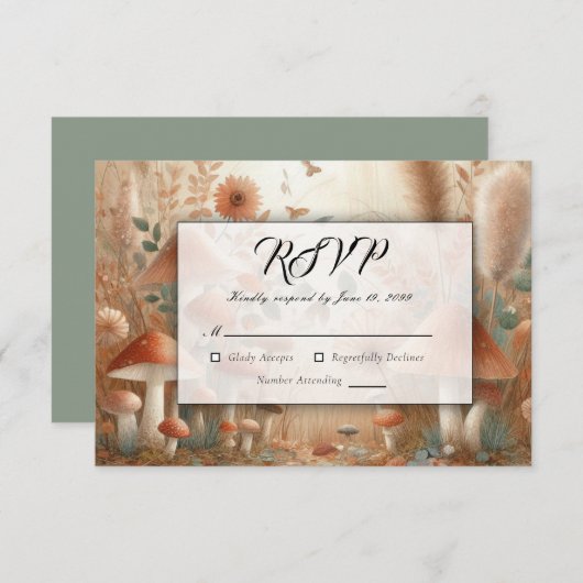 Terracotta Toadstool Woodland Magic Wedding RSVP Kaartje (Voorkant / Achterkant)