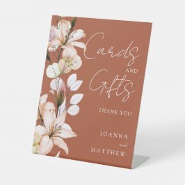 Terracotta Transparant Boho Bloemen Kaarten en ges Reclamebord Met Voetstuk