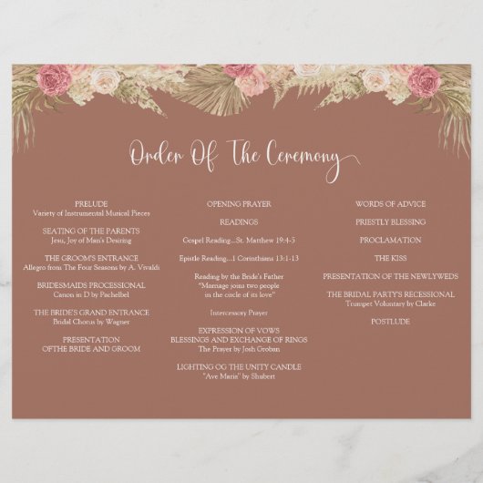 Terracotta Tri-fold bloemenbruiloft programma Flye Flyer (Achterkant)