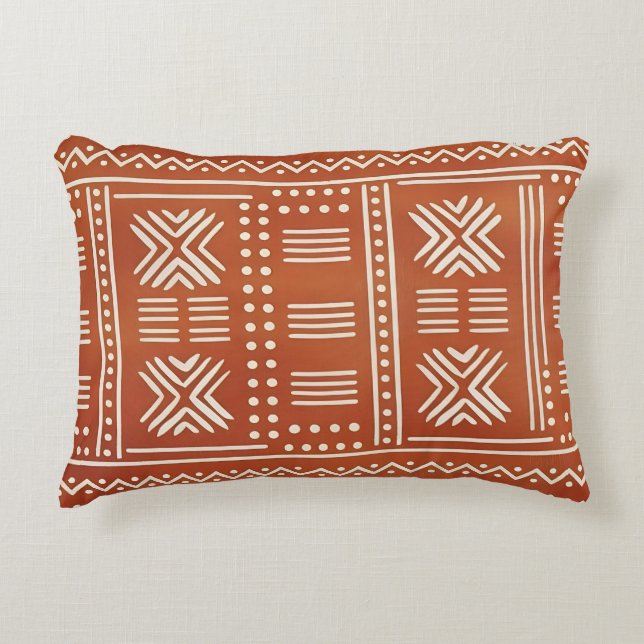 Terracotta Tribale Mudcloth Patroon Accent Kussen (Voorkant)