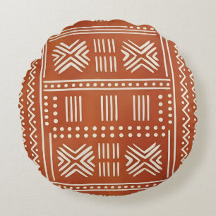 Terracotta Tribale Mudcloth Patroon Rond Kussen