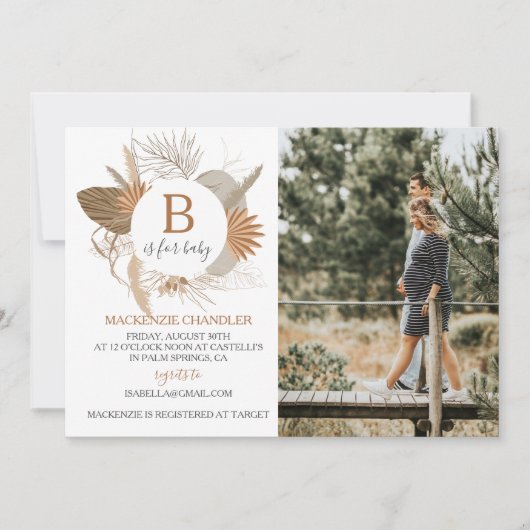 Terracotta Tropical Boho B is voor Baby Foto Kaart (Voorkant)