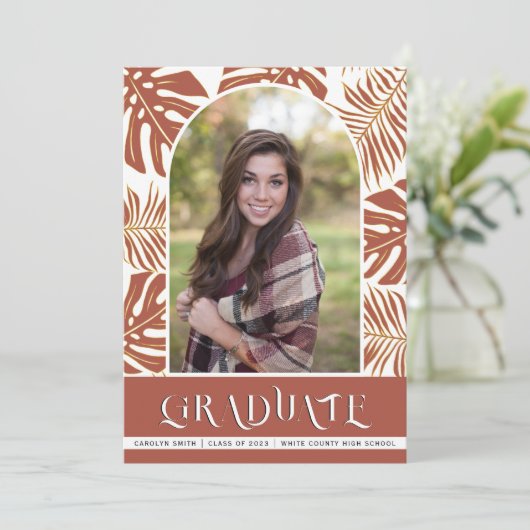 Terracotta tropical Class of 2023 photoafstuderen Aankondiging (Staand voorkant)