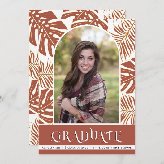 Terracotta tropical Class of 2023 photoafstuderen Aankondiging (Voorkant / Achterkant)