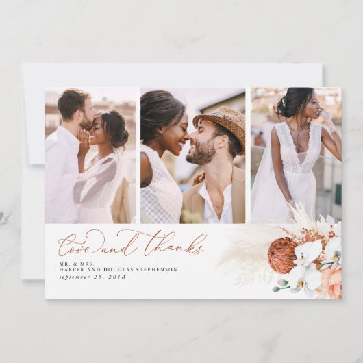 Terracotta Tropische Pampas Grass bruiloft Dank u Bedankkaart (Voorkant)