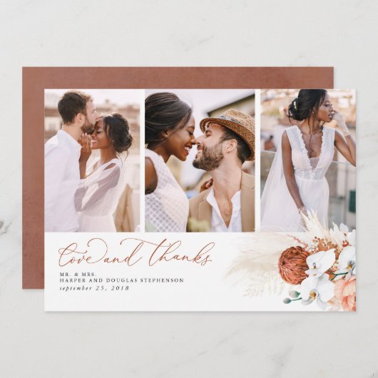 Terracotta Tropische Pampas Grass bruiloft Dank u Bedankkaart (Voorkant / Achterkant)