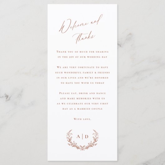 Terracotta trouwdag welkom en dank u kaart (Voorkant)