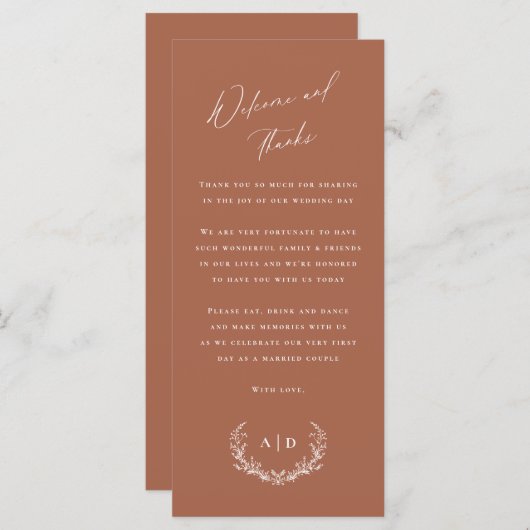 Terracotta trouwdag welkom en dank u kaart (Voorkant / Achterkant)