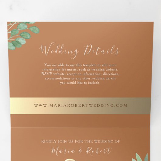 Terracotta Trouwdrie-delig Uitnodigingskaartje Drieluik Uitnodiging (Binnenzijde eerst)