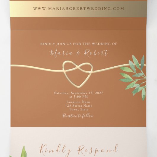 Terracotta Trouwdrie-delig Uitnodigingskaartje Drieluik Uitnodiging (Binnenkant midden)