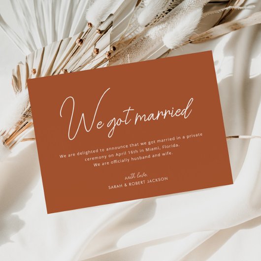 Terracotta trouwkaart 'We zijn getrouwd' Bedankkaart
