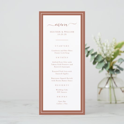 Terracotta Trouwmenu Menu (Staand voorkant)