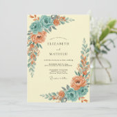 Terracotta Turquoise Ranunculus Eucalyptus Bruilof Kaart (Staand voorkant)