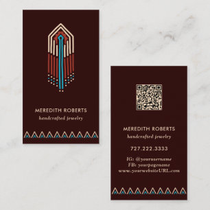 Terracotta Turquoise Tribal Design QR-code Visitekaartje
