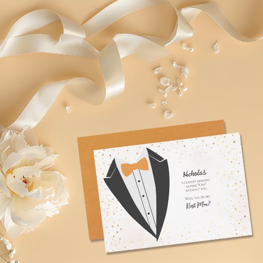 Terracotta Tuxedo Beste Man Confetti Voorstel Kaart