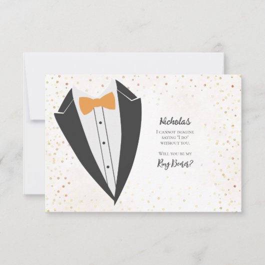 Terracotta Tuxedo Ringdrager Confetti Voorstel Kaart (Voorkant)