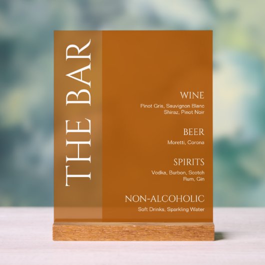 Terracotta tweekleurig bruiloft bar menu acryl bord (Neutraal)