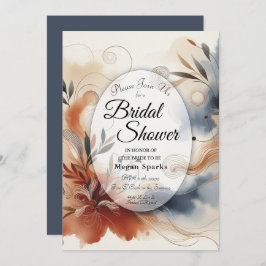 Terracotta Twilight and Navy Blooms Bridal Shower Kaart