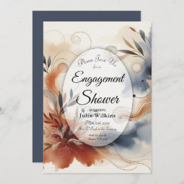 Terracotta Twilight and Navy Blooms Engagement Kaart