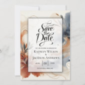 Terracotta Twilight and Navy Blooms Save the Date (Voorkant)