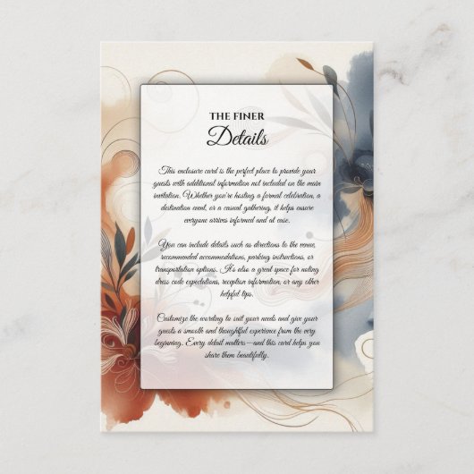 Terracotta Twilight and Navy Blooms Wedding Informatiekaartje (Voorkant)