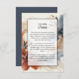 Terracotta Twilight and Navy Blooms Wedding Informatiekaartje