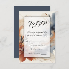 Terracotta Twilight and Navy Blooms Wedding RSVP Kaartje
