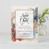 Terracotta Twilight en Navy Blooms Bewaar de Datum Save The Date (Staand voorkant)
