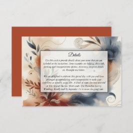 Terracotta Twilight en Navy Blooms Wedding Informatiekaartje