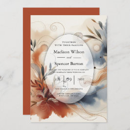 Terracotta Twilight en Navy Blooms Wedding Kaart