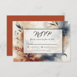 Terracotta Twilight en Navy Blooms Wedding RSVP Kaartje