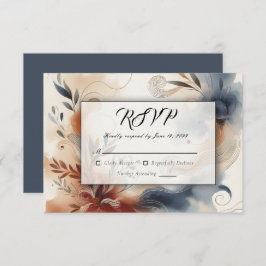 Terracotta Twilight en Navy Blooms Wedding RSVP Kaartje