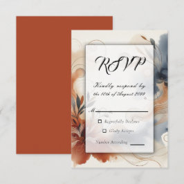 Terracotta Twilight en Navy Blooms Wedding RSVP Kaartje