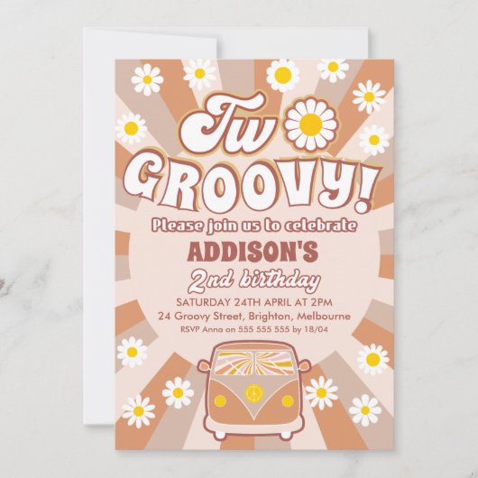 Terracotta Two Groovy Retro 2e verjaardag Kaart (Voorkant)